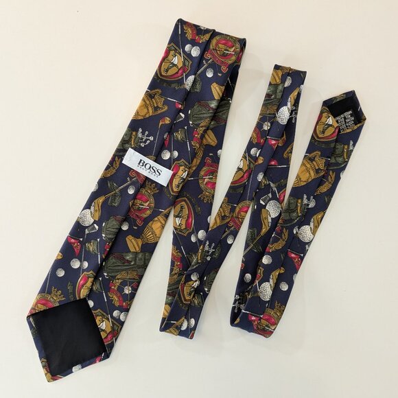 Vintage Hugo Boss Golf Print Silk Tie - Made in Italy - Picture 1 of 8